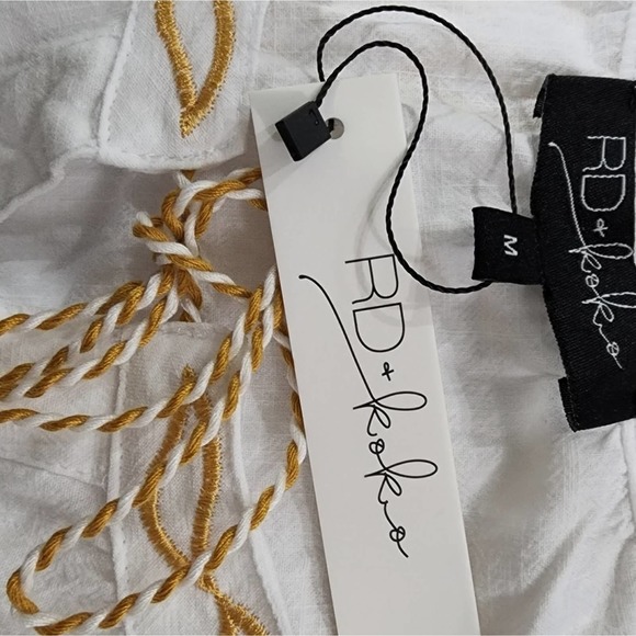 Anthropologie R D & Koko gold embroidered lantern sleeve peasant blouse‎ new!! - Picture 7 of 8